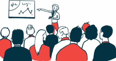 A person is shown making a presentation that includes charts and figures to an audience.