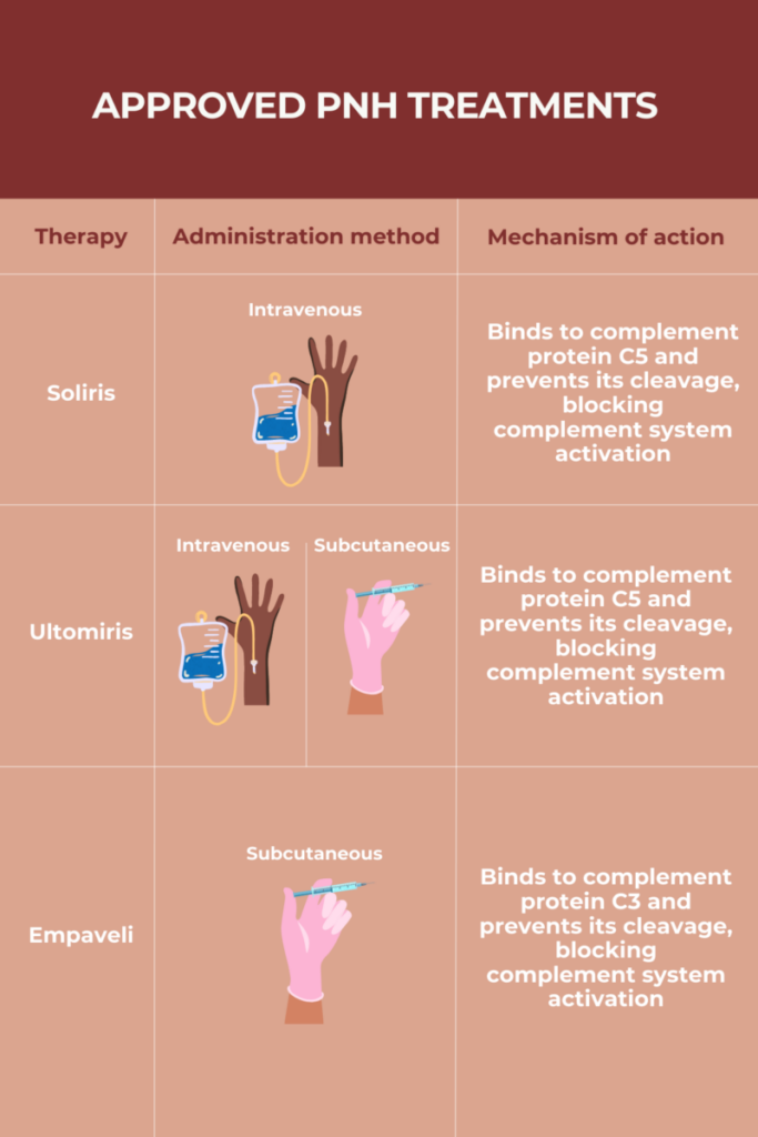 Infographic showing the approved therapies for PNH