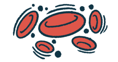 An illustration provides a close-up view of red blood cells.