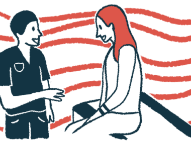 A seated woman speaks with a clinician.