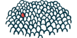 An illustration that spots one individual standing in a sea of people.