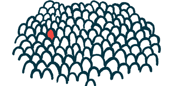 An illustration that spots one individual standing in a sea of people.