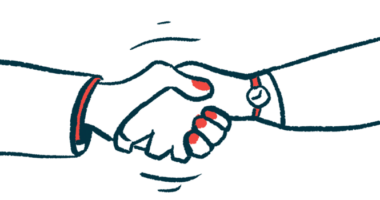 Two hands are shown clasped together in a close-up illustration of a handshake.