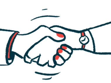 Two hands are shown clasped together in a close-up illustration of a handshake.