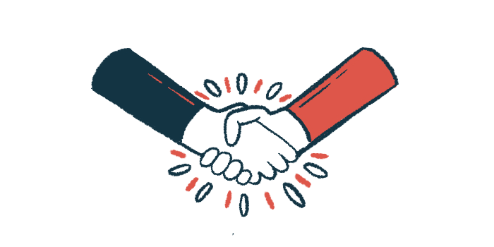 An illustration of two people shaking hands shows a partnership or agreement.