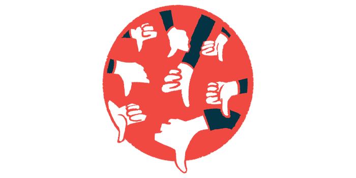 An illustration of many hands giving a thumbs down gesture.